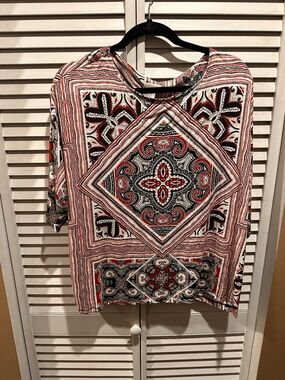 Chico's Red Black White Geometric Boxy Tunic